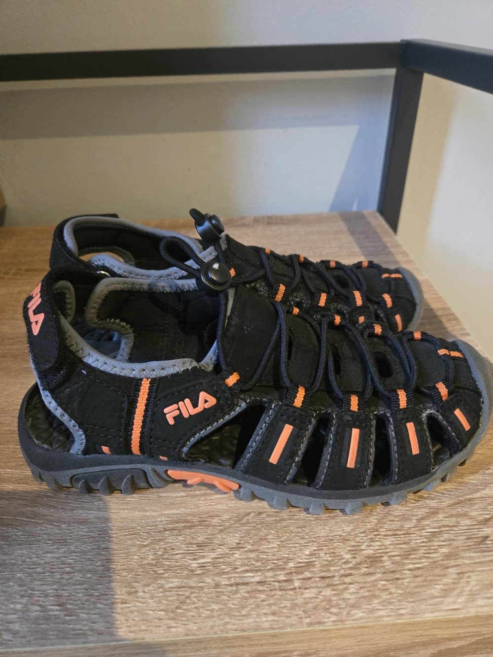 Fila Kids Black and Orange Outdoor Sandals SIZE 2